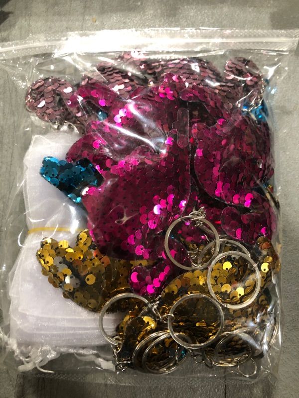 Photo 2 of CiciBear 60 Pack Double-Deck Flamingo Sequin Keychain Set with 20 Flamingo Keychains, 20 Thank You Tags and 20 Gift Bags for Animal Party Favor, Kids and Adult Birthday, Baby Shower, 5 Colors