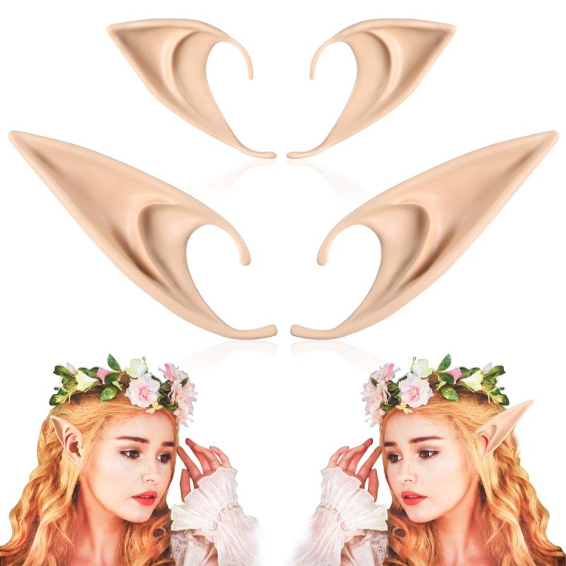 Photo 1 of 2 Pairs Elf Ears - Medium and Long Style Cosplay Fairy Pixie Elf Ears Soft Pointed Ears Christmas Party Dress Up Costume Makeup Masquerade Accessories Elven Renaissance Vampire Fairy Ears (2 Pairs)
