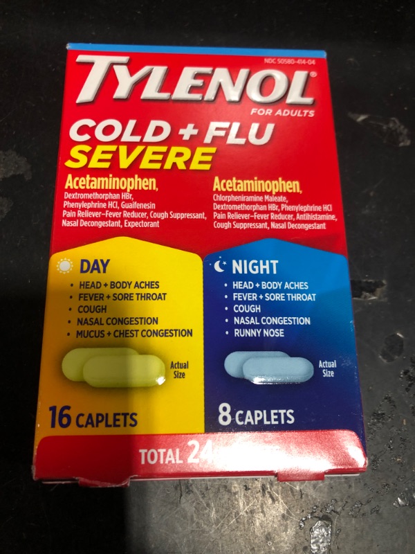 Photo 2 of EXP : 02/25 - Tylenol Cold + Flu Severe Day & Night Caplets for Fever, Pain, Cough & Congestion Relief, 24 Count Day & Night - Cold + Flu 24 Count (Pack of 1)