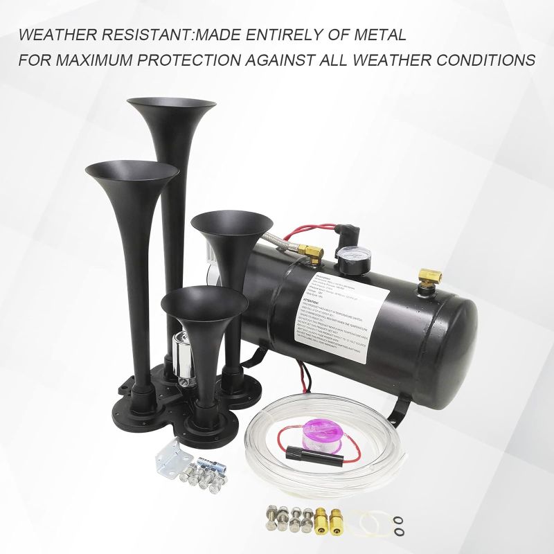 Photo 1 of 150DB 4 Trumpet Train Horns kit Super Loud Air Horn with 150 PSI 12V Air Compressor Air Horn Compressor Tank For Any Vehicle Trucks Car Jeep Or SUV
