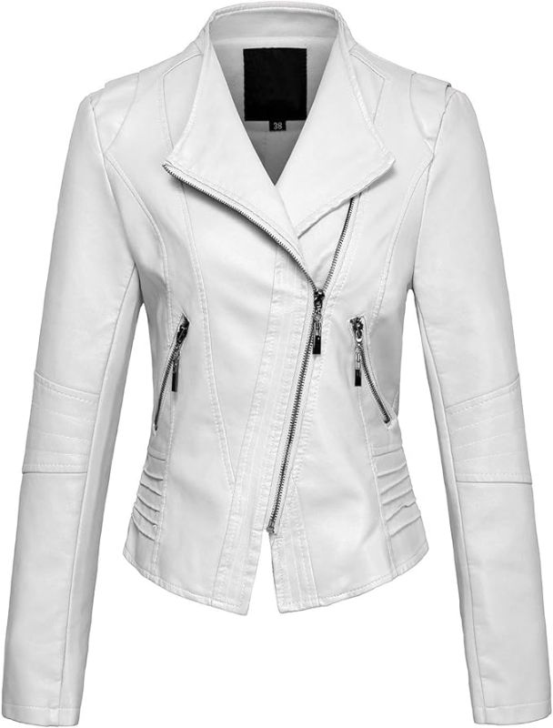 Photo 1 of chouyatou Women's Casual Collarless Cropped Pu Leather Biker Jacket XL
