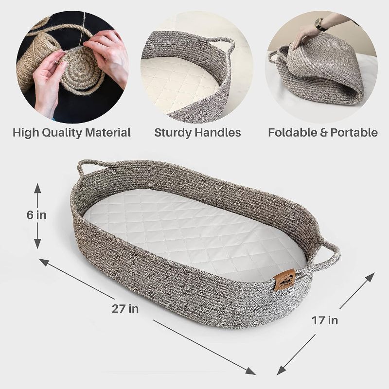 Photo 1 of Baby Changing Basket - Extra Thick Foam Pad with Waterproof Cover - Moses Basket for Babies for Changing Table Topper