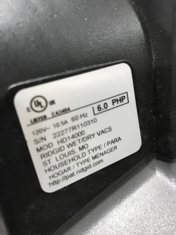 Photo 1 of 14 Gal. 6.0-Peak HP NXT Wet/Dry Shop Vacuum with Fine Dust Filter, Dust Bag, Hose and 7 Accessories
