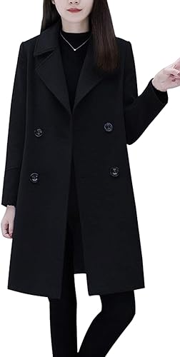 Photo 1 of chouyatou Women's Basic Essential Double Breasted Mid-Long Wool Blend Pea Coat--LARGE
