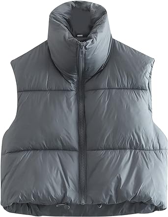 Photo 1 of Gihuo Womens Cropped Puffer Vest Winter Crop Vest Lightweight Sleeveless Warm Outerwear Puffer Jacket Padded Gilet--MED
