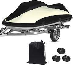 Photo 1 of COVERVIN Trailerable Jet Ski Cover 300D Heavy Duty Waterproof PWC Cover with Reflective Strips Vents Fits Seadoo Yamaha Honda Polaris 2 Seater 116" to 125" L (Black&Orange) 116" to 125"(2 Seater) 