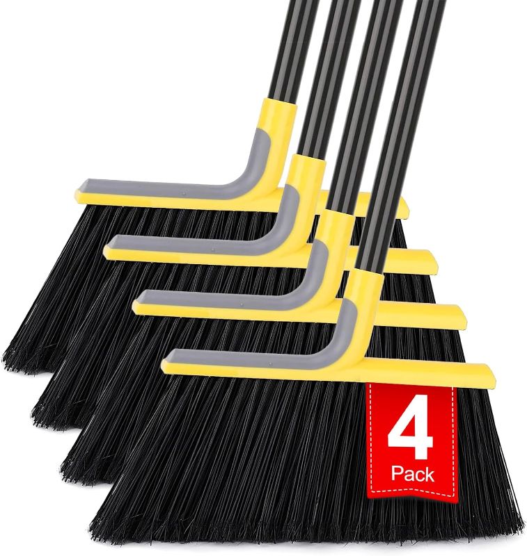 Photo 1 of 4 Packs Outdoor Broom for Floor Cleaning with 58" Long Handle, Heavy-Duty Commercial Brooms for Sweeping Indoor Outdoor Courtyard Restaurant Garage Patio Decks Mall Market Kitchen Office Lobby Shop
