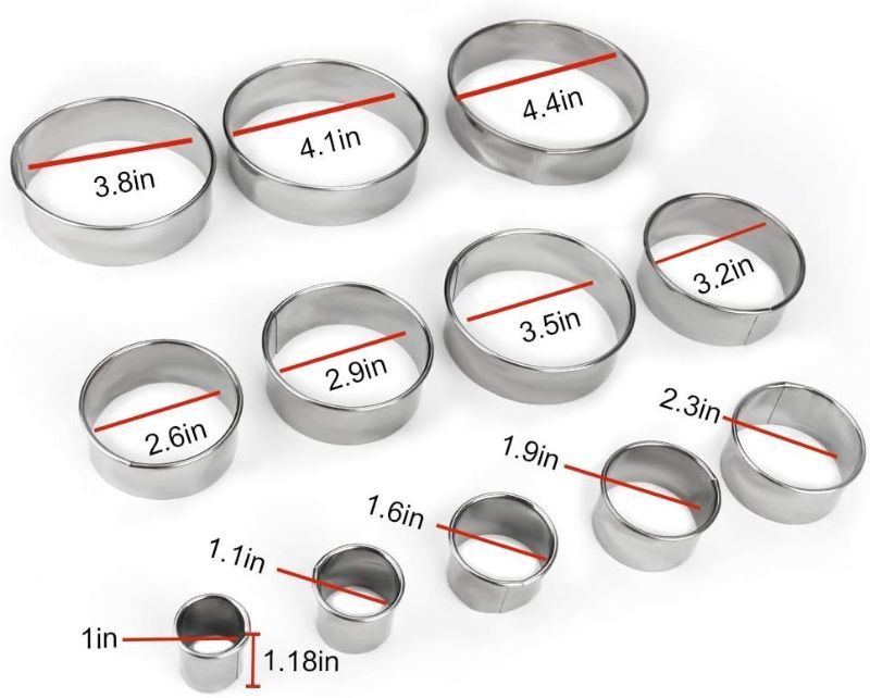 Photo 1 of 12 Pieces Round Cookie Biscuit Cutter Set,Graduated Circle for Pastry,18/8 Stainless Steel Donut Cutter Ring Molds
