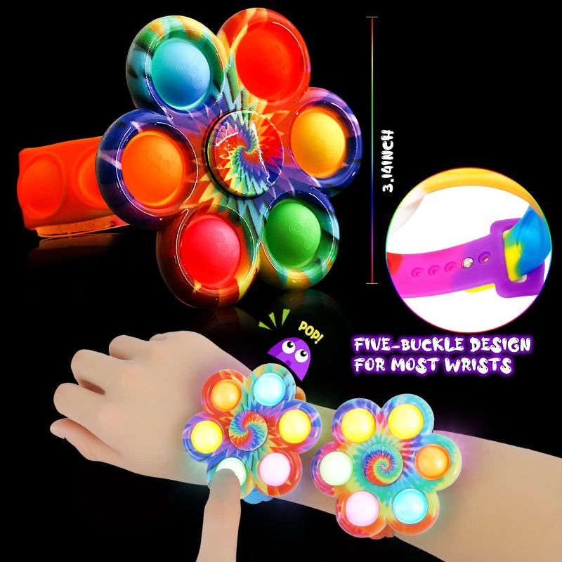 Photo 1 of Favors for Children, Light Up Bracelet Spinners Glow in The Dark, Classroom Prizes Goodie Bag Stuffers, Return Gifts for Kids Birthday Party Supplies
