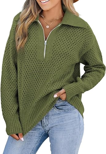 Photo 2 of BLENCOT Women Half Zip Pullover Crochet Sweater Knit Sweatshirts Lightweight Long Sleeve Collared Neck Warm Pullover Tops
SIZE-SMALL 