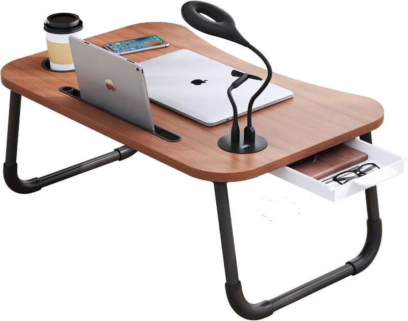 Photo 1 of Highger Lap desks for Laptop and Writing with Light and Fan,Bed Table Lap Bed Tray with Storage Drawer,USB Port and Cup Holder,Laptop Stands Tray for Breakfast and Reading