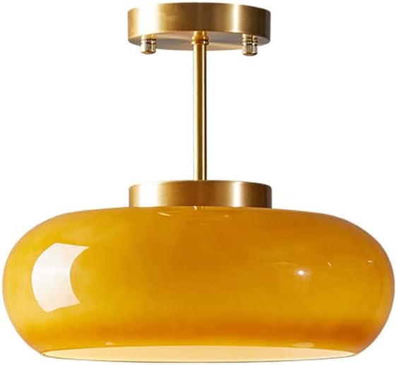 Photo 1 of Fieewealth American Retro Style E26/E27 Semi Flush Mount Ceiling Light Glass Lampshade Ceiling Light 11 Inch Light Fixtures Ceiling Mount Ceiling Light for Balcony Hallway Corridor, Orange x2