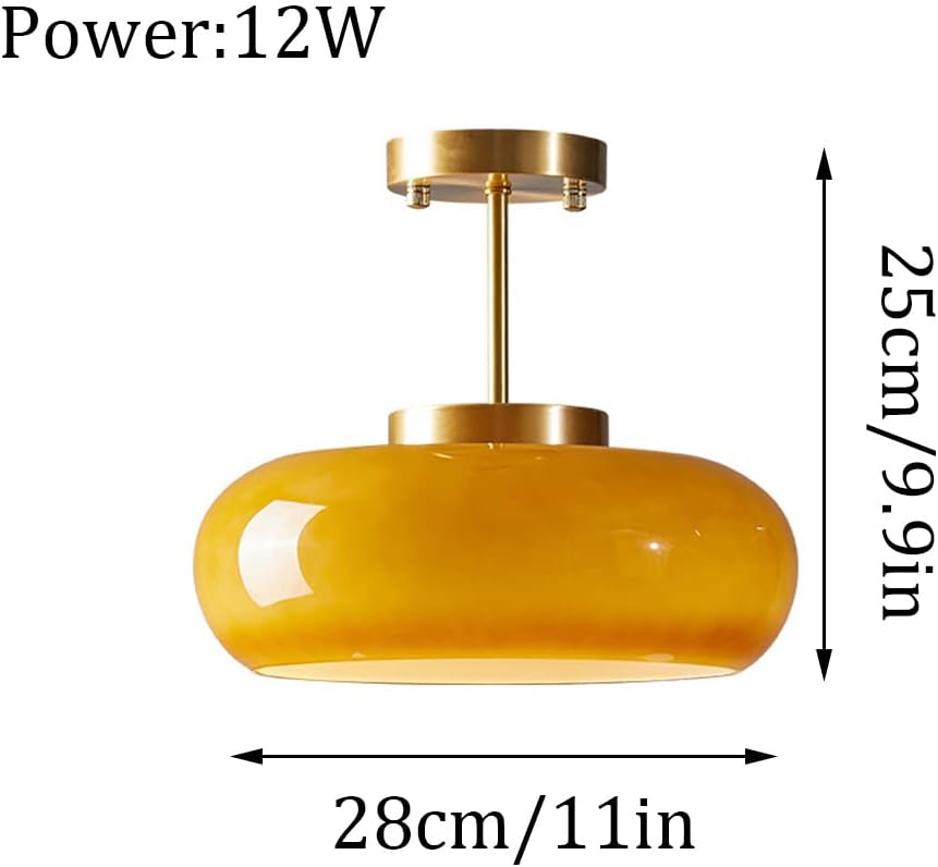 Photo 2 of Fieewealth American Retro Style E26/E27 Semi Flush Mount Ceiling Light Glass Lampshade Ceiling Light 11 Inch Light Fixtures Ceiling Mount Ceiling Light for Balcony Hallway Corridor, Orange x2