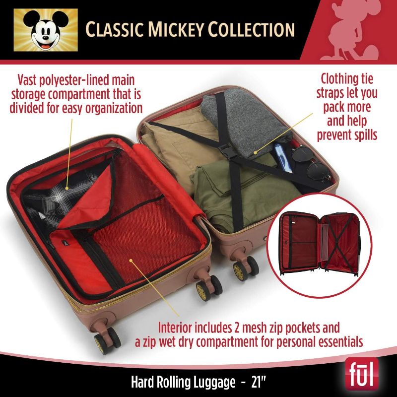 Photo 2 of FUL Disney Mickey Mouse 21 Inch Rolling Luggage, Hardshell Carry On Suitcase with Spinner Wheels, Rose Gold