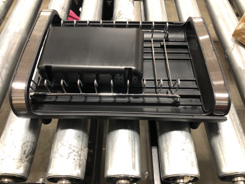 Photo 1 of TOOLF Expandable Dish Rack, Compact Dish Drainer, Stainless Steel Dish Drying Rack with Removable Cutlery Holder, Anti Rust Plate Rack, Small Sink Drainer for Sink or Kitchen Countertop Black