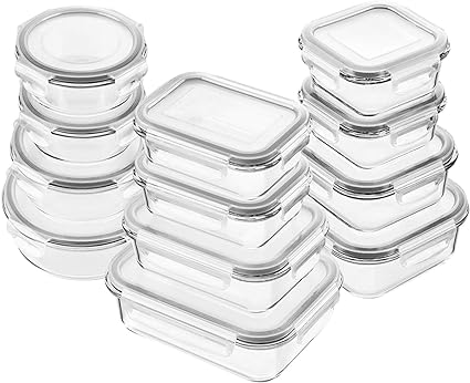 Photo 1 of 12 Pack -12 Ounce Glass Food Storage Containers with Lids Airtight, Small Meal Prep Containers Set, Microwave, Dishwasher Safe, Leak-Proof, BPA-Free, Clear/grey Pink Set of 12