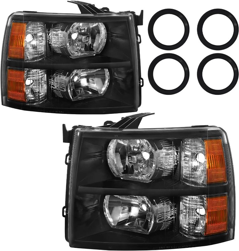 Photo 1 of Bincmay Headlight Fit For 07-13 Silverado 2007 2008 2009 2010 2011 2012 2013 Chevy Silverado 1500 / 2500HD / 3500HD & 2014 Old Body Style Driver And Passenger Side (Black Housing Amber Reflector)