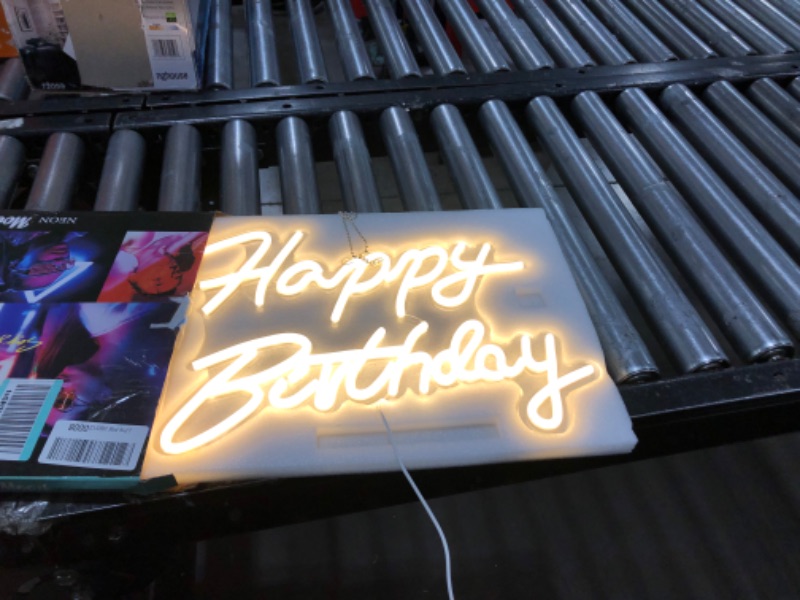 Photo 1 of Happy Birthday Neon Sign Dimmable Neon Happy Birthday Sign 16.5x12 in Happy Birthday Neon Light Sign Neon Light Sign for Birthday Party Decoration USB Powered Kids Gift with Switch(Warm White) A-warm White