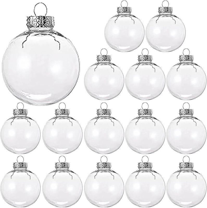 Photo 1 of 15 Pcs DIY Clear Fillable Christmas Ornaments, 2.36Inch Transparent Shatterproof Plastic Christmas Decorative Balls for Christmas, Halloween, Birthday, Wedding Decor, DIY Crafts Decorations (60 mm)