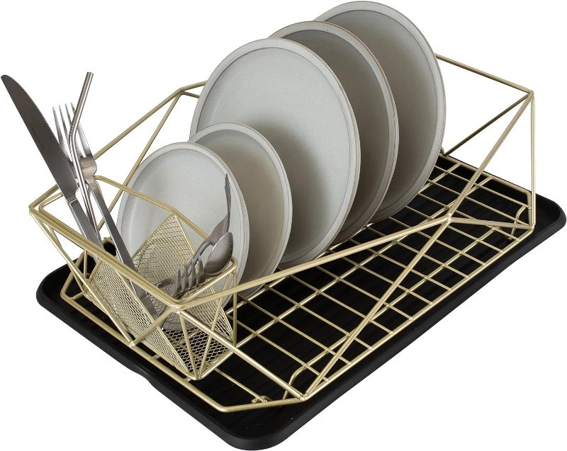 Photo 1 of 
Kitchen Details Geode Deluxe Dish Drying Rack with Drain Board | Cutlery Basket | Utensil Holder | Iron Frame | Satin Gold