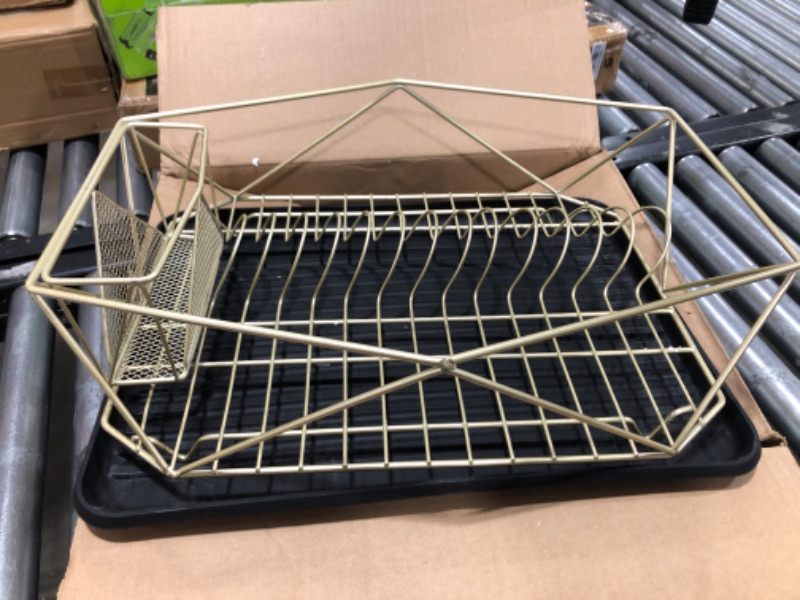 Photo 2 of 
Kitchen Details Geode Deluxe Dish Drying Rack with Drain Board | Cutlery Basket | Utensil Holder | Iron Frame | Satin Gold