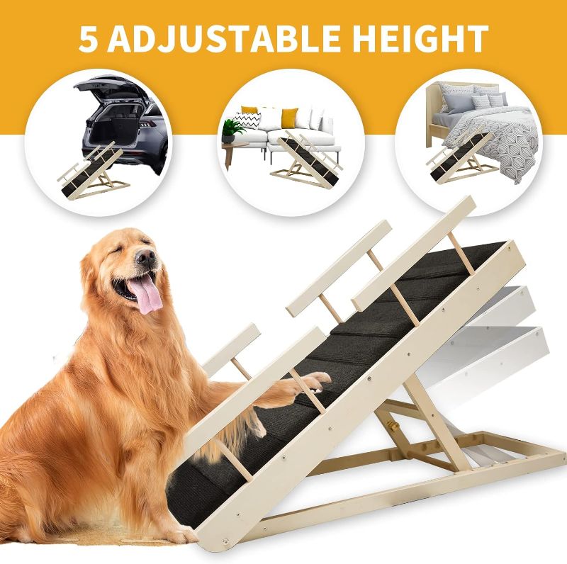 Photo 1 of  Dog Ramp with 4 Remoable Guardrails, 15"- 24" Height Adjustable Dog Ramp up to 200lbs Dog Stairs Anti-Slip Mat Doggie Ramps for Small,Medium,Large,Sick Dog&Cat Car Ramp for Dogs