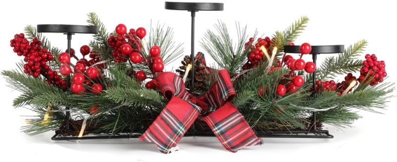 Photo 1 of 
Homaisson 20 Inch Christmas Centerpieces with 3 Candle Holders, 1 String Light, 8 Honeycomb Centerpieces, Decor with Red Berries and Pine Cones Table...