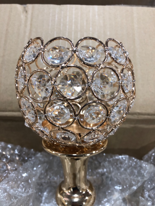 Photo 3 of 2 Pack 5 Arm Crystal Candelabra Centerpieces 21.5 Inch Tall Candle Holder Table Candelabra Stand with Crystal Candle Holder Bowl for Home Wedding Anniversary Dinner Party Table Decoration (Gold)