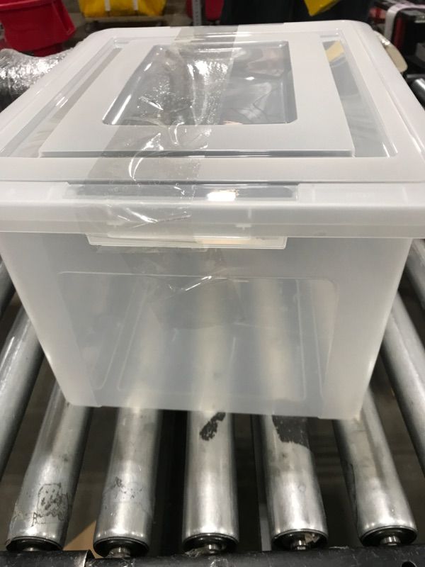 Photo 2 of  Plastic Storage Bin Tote Organizer with Durable and Secure Latching Lid, Stackable and Nestable, Crystal Clear