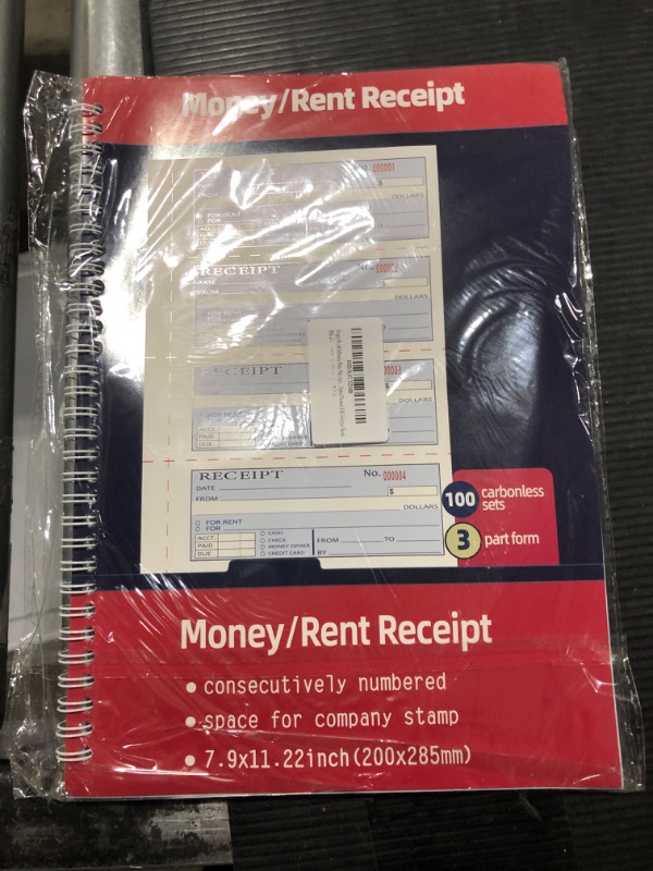 Photo 2 of Large Money and Rent Receipt Book with Cardboard Insert,3-Part Carbonless,7.9”x11.23” Spiral Bound,100 Sets per Book,4 Receipts per Page for Office Supplier,Rent and Cash Transaction Color: Large Single Book-3 Part Carbonless