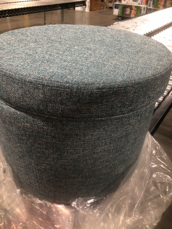 Photo 2 of Homepop Home Decor | Upholstered Round Storage Ottoman | Ottoman with Storage for Living Room & Bedroom, Teal Tweed