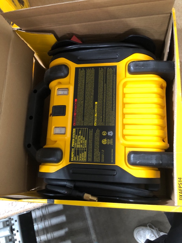 Photo 2 of DEWALT DXAEPS14 1600 Peak Battery Amp 12V Automotive Jump Starter/Power Station with 500 Watt AC Power Inverter, 120 PSI Digital Compressor, and USB Power , Yellow