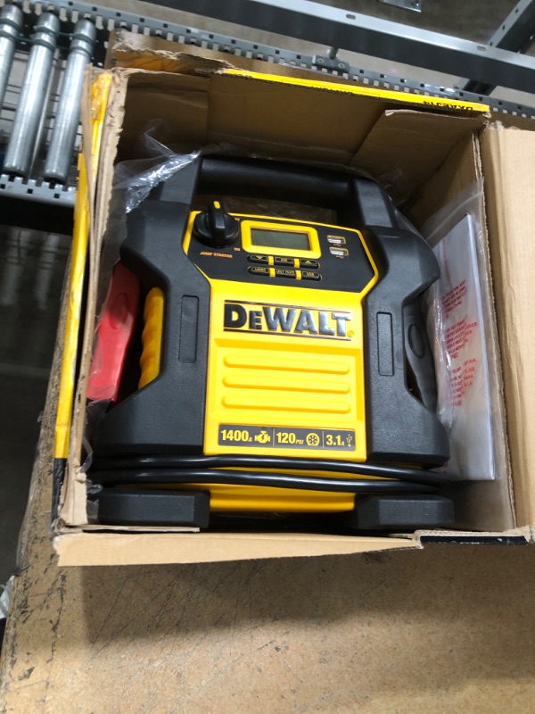 Photo 2 of DEWALT DXAEJ14 Digital Portable Power Station Jump Starter: 1400 Peak/700 Instant Amps, 120 PSI Digital Air Compressor, 3.1A USB Ports, Battery Clamps , Yellow