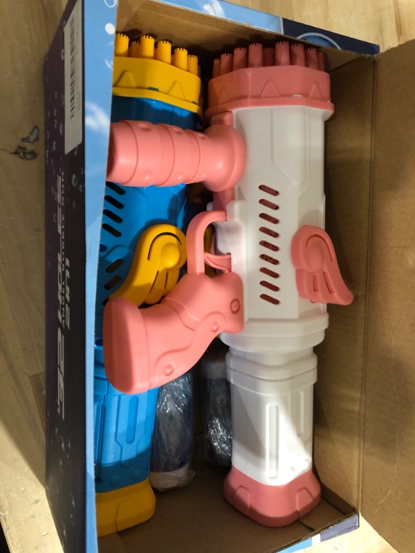 Photo 1 of 2 Packs Bubble Guns with Lights, Bubble Machine Gun with 2 Bubble Solution, Automatic Bubble Blower Maker for Toddlers Summer Outdoor Activity, Bubble Blaster Party Favors, Kids Birthday Gift 2 Bubble Guns - Blue & Pink