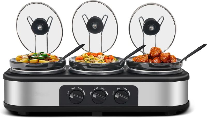 Photo 1 of ***Parts Only***Triple Slow Cooker with Lid Rests, Breakfast Buffet Servers and Warmers with 3 X 1.5Qt, Tempered glass lids & 3 Adjustable Temp, Dishwasher Safe, Stainless Steel