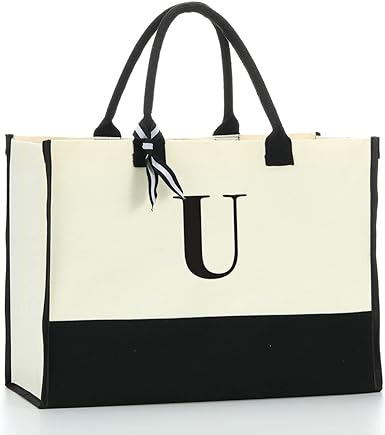 Photo 1 of HODREU Initial Tote Bag for Women Personalized Beach Bag Waterproof Large Canvas Bag