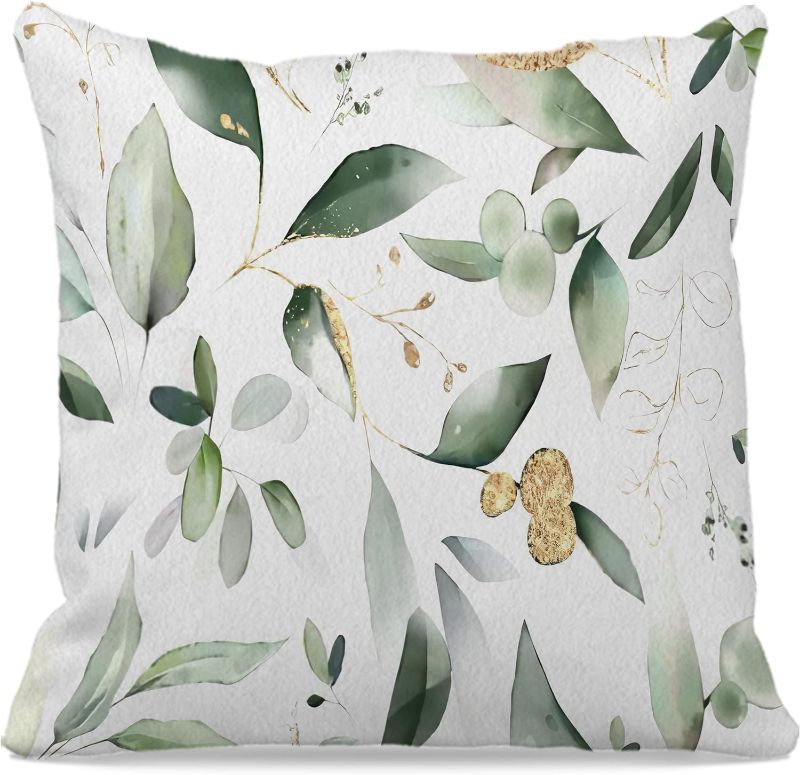 Photo 1 of 2 packs CRTPOD Eucalyptus Leaves Pillow Covers 18x18 Set of 2, Spring Leaf Throw Pillow Covers Outdoor Pillowcase Farmhouse Decorations Cushion Case for Home Yard, Light Green Leaves