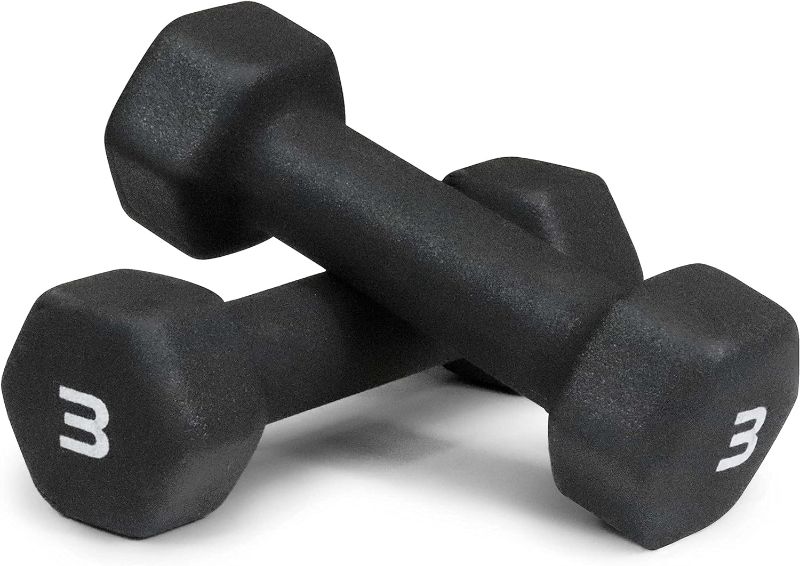 Photo 1 of * used * see all images * 
3- 3 pounds WF Athletic Supply BLACK Neoprene Dumbbells, Non-Slip & Hex Shape