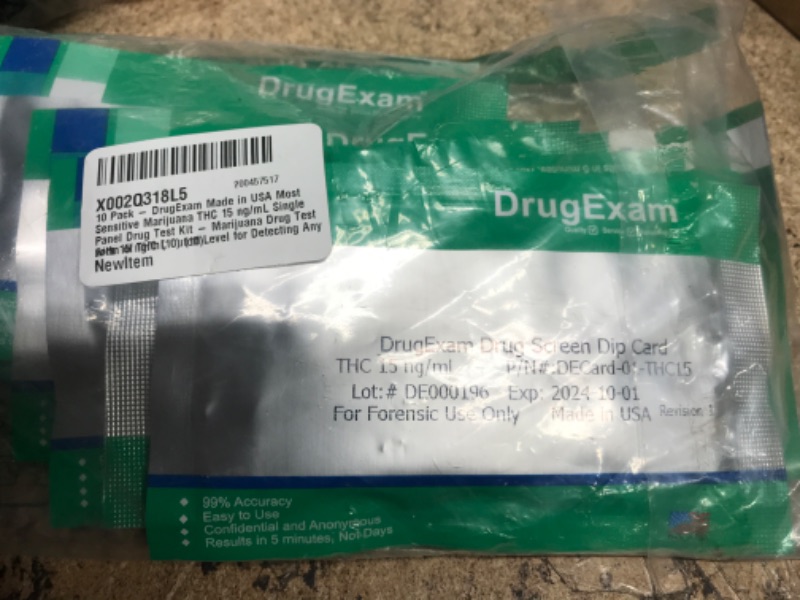 Photo 1 of 10 PACK -- DRUG EXAM MADE IN USA SENSITIVE MARIJUANA THC 15NG /ML SINGLE PANEL DRUG TEST KIT  
