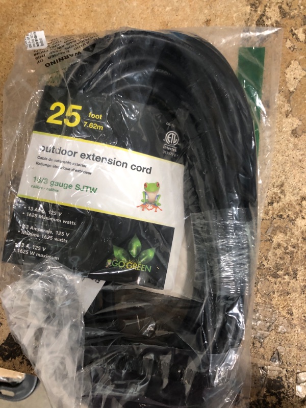 Photo 1 of Go Green Power Inc. (GG-13725BK) 16/3 Heavy Duty, Outdoor Extension Cord, Black, 25 ft & Go Green Power Inc. (GG-13750BK) 16/3 SJTW Outdoor Extension Cord, Black,