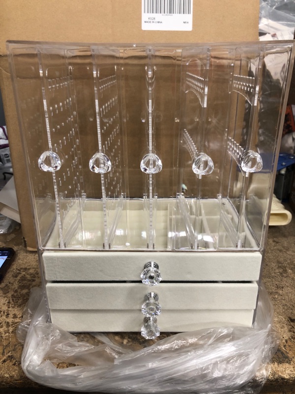 Photo 1 of Acrylic Jewelry Organizer with 3 Velvet Drawers Extra Large Jewelry Box Clear