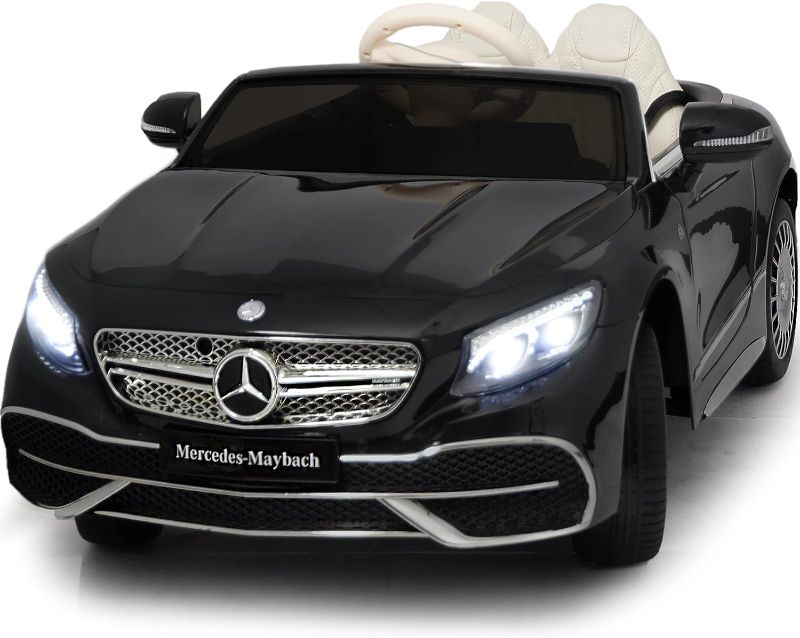 Photo 1 of Americas Toys Kids Car to Drive with Remote Control, Mp4 Touch Screen, Leather Seat for Girls Ride On Car with Open Double Doors, Pull Handle, Castor wheels, Lights, Compatible with Mercedes Benz black
