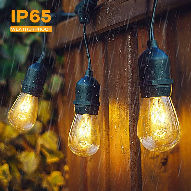 Photo 1 of  Outdoor String Lights with Dimmable 11W Edison Vintage Bulbs, Waterproof Commercial Grade Patio Hanging Lights for Cafe Pergola Backyard Bistro Wedding, 2700K Warm White, Black 48FT/String
