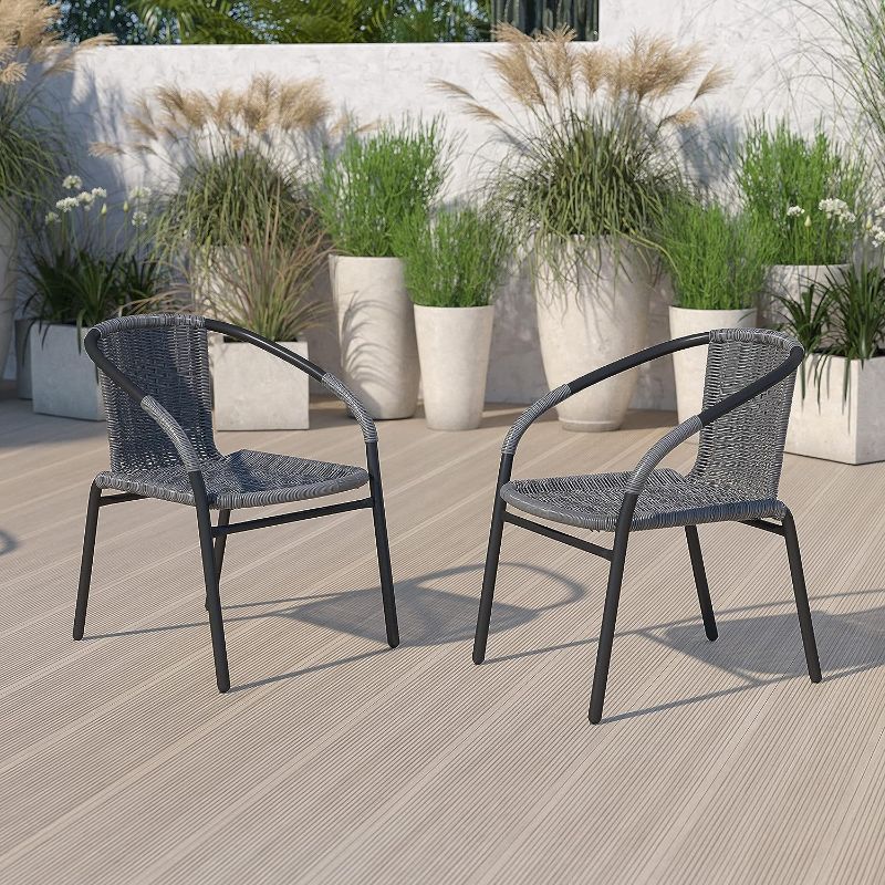 Photo 1 of  4 pack Gray Rattan Stack Chairs