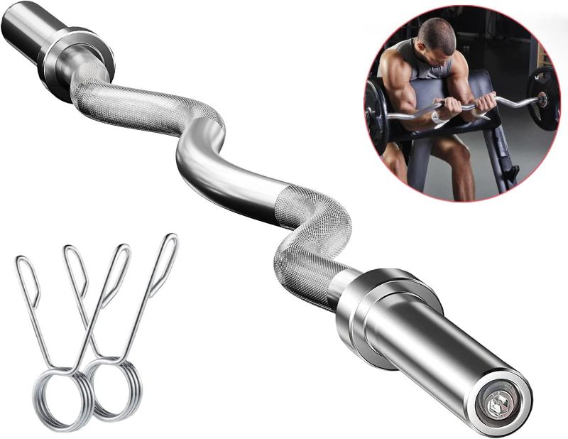 Photo 1 of 47" Olympic EZ Curl Bar for 2-inch Weight Plates?Feikuqi Curling Bar for Weight Lifting Bicep Curl, 2 Spring Collars Included
