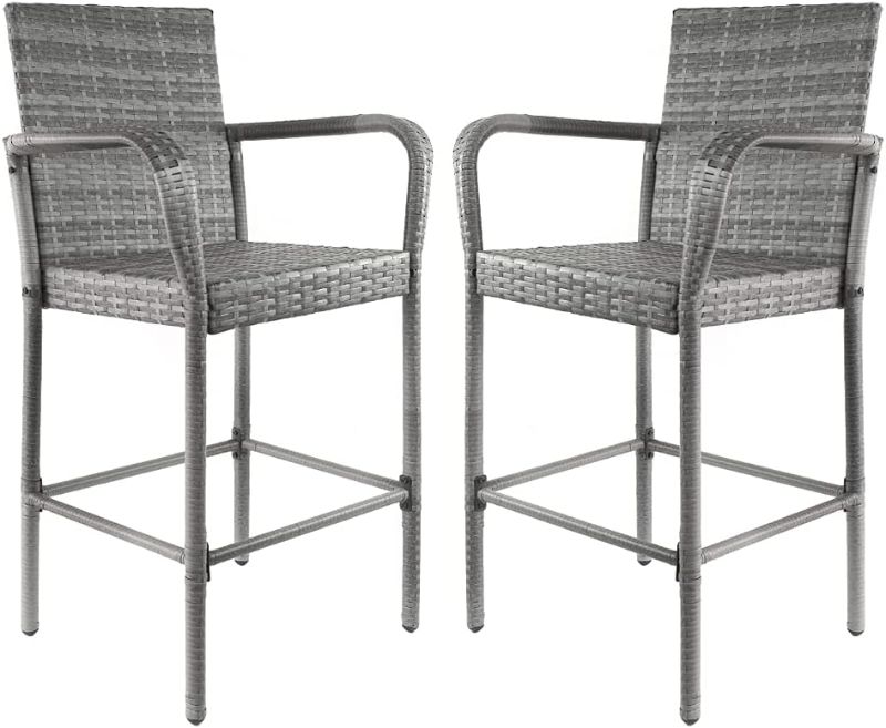 Photo 1 of **MISSING HARDWARE**
 Ravenna Home Set of 2 Outdoor Patio High-Back Barstools with Arms Wicker, Grey, 26.2" x 22.8" x 46.85"