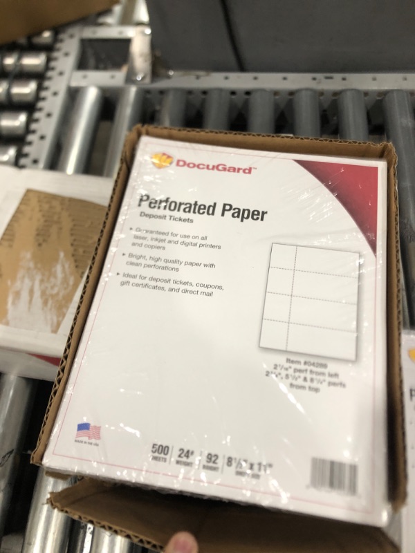 Photo 3 of DocuGard Perforated Paper for Deposit Tickets, Raffle Tickets, and More, Tear-Away Stubs, 8.5 x 11, 24 lb, 4 Perfs, 500 Sheets, White (04289) (Pack of 5)