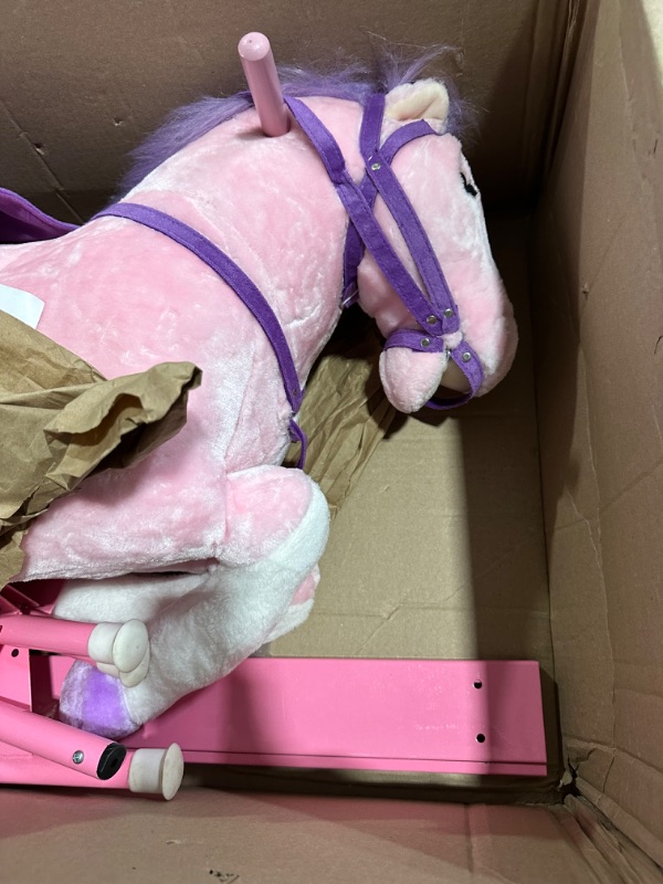 Photo 4 of **PARTS ONLY-SEE COMMENTS** Qaba Kids Rocking Horse Plush Ride On Toy Toddler Rocker for Boys Girls Gifts with Realistic Sounds, Pink