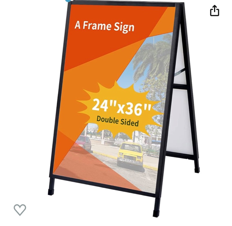 Photo 1 of 24 x 36 Inch A Frame Sign Double-Sided Folding Sandwich Board Heavy Duty Slide-in Sidewalk Signboard for Outdoor Street Advertising Poster