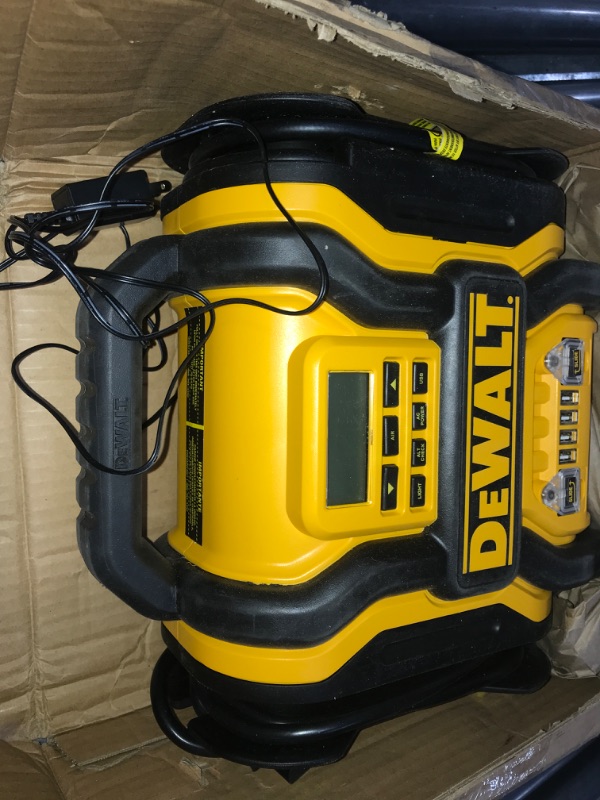 Photo 2 of DEWALT DXAEPS14 1600 Peak Battery Amp 12V Automotive Jump Starter/Power Station with 500 Watt AC Power Inverter, 120 PSI Digital Compressor, and USB Power , Yellow